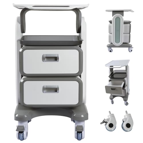 Medical Trolley Cart with Drawers, Hospital Ultrasound Cart, Rolling Bathroom Cart with Wheels and Trays, Beauty Salon Storage Cart for Estheticians, Mobile Utility Cart for Dental Clicnic, Lab