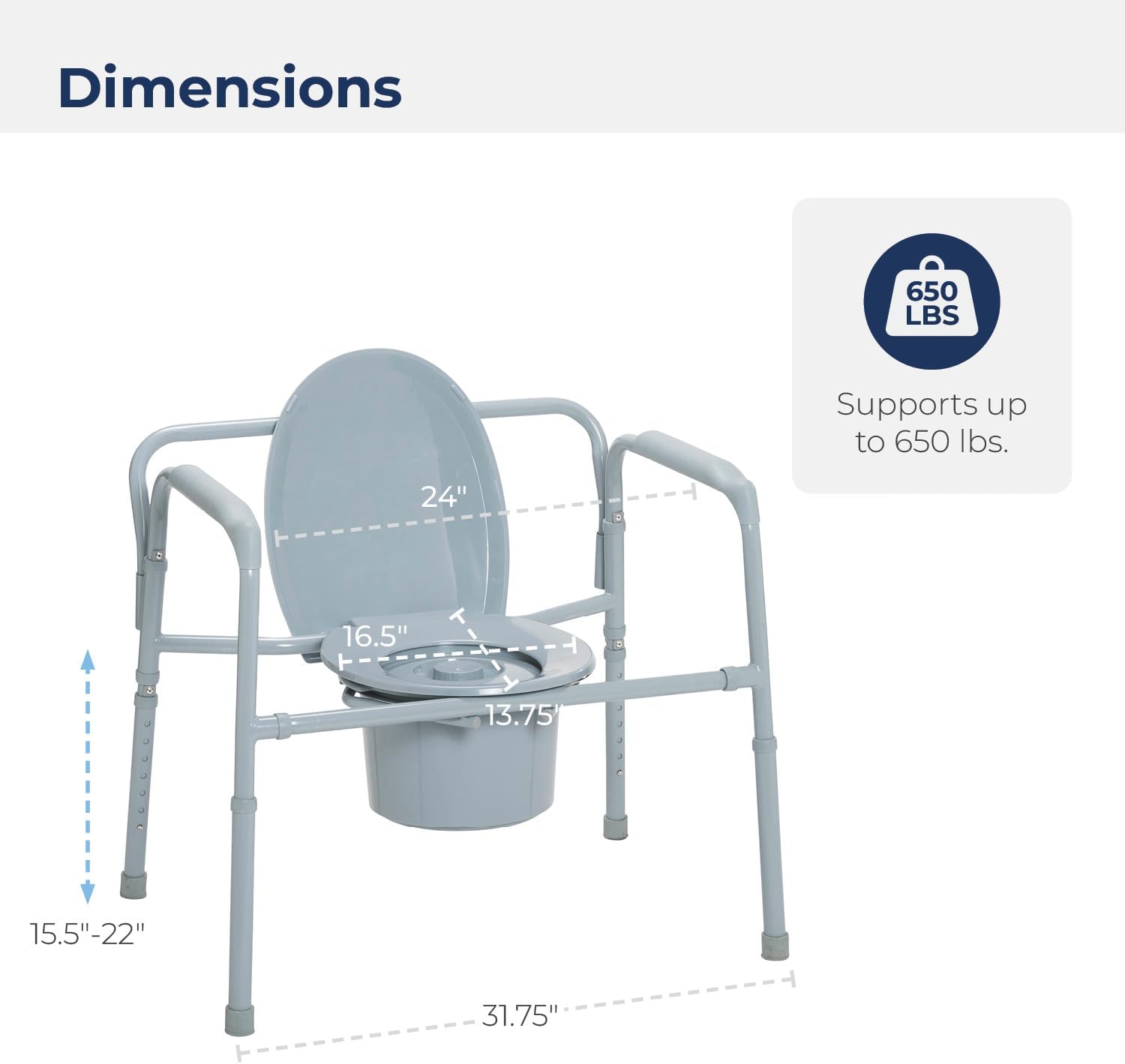 Drive Medical 11117N-1 Bariatric Commode Chair for Toilet with Arms, Gray