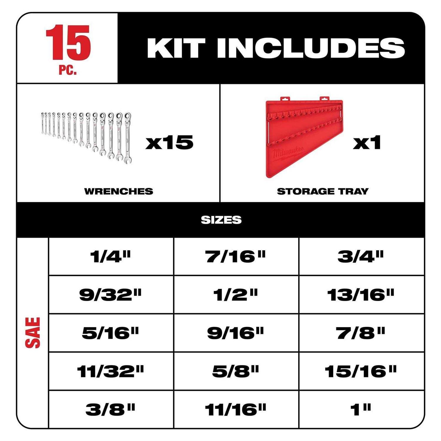 Milwaukee 48-22-9413 Flex Head Ratcheting SAE Combination Wrench Set