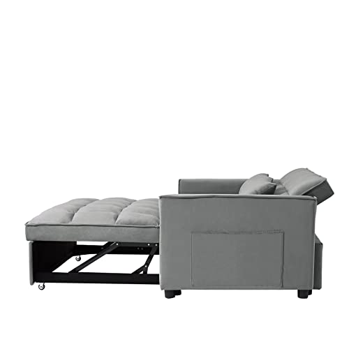 3 in 1 Convertible Sleeper Sofa Bed with Pullout Bed, Small Sofa, Loveseat Futon Sofa with Pillows, Pockets, Adjustable Backrest, Velvet Futon Couch Bed for RV, Living Room, Beige