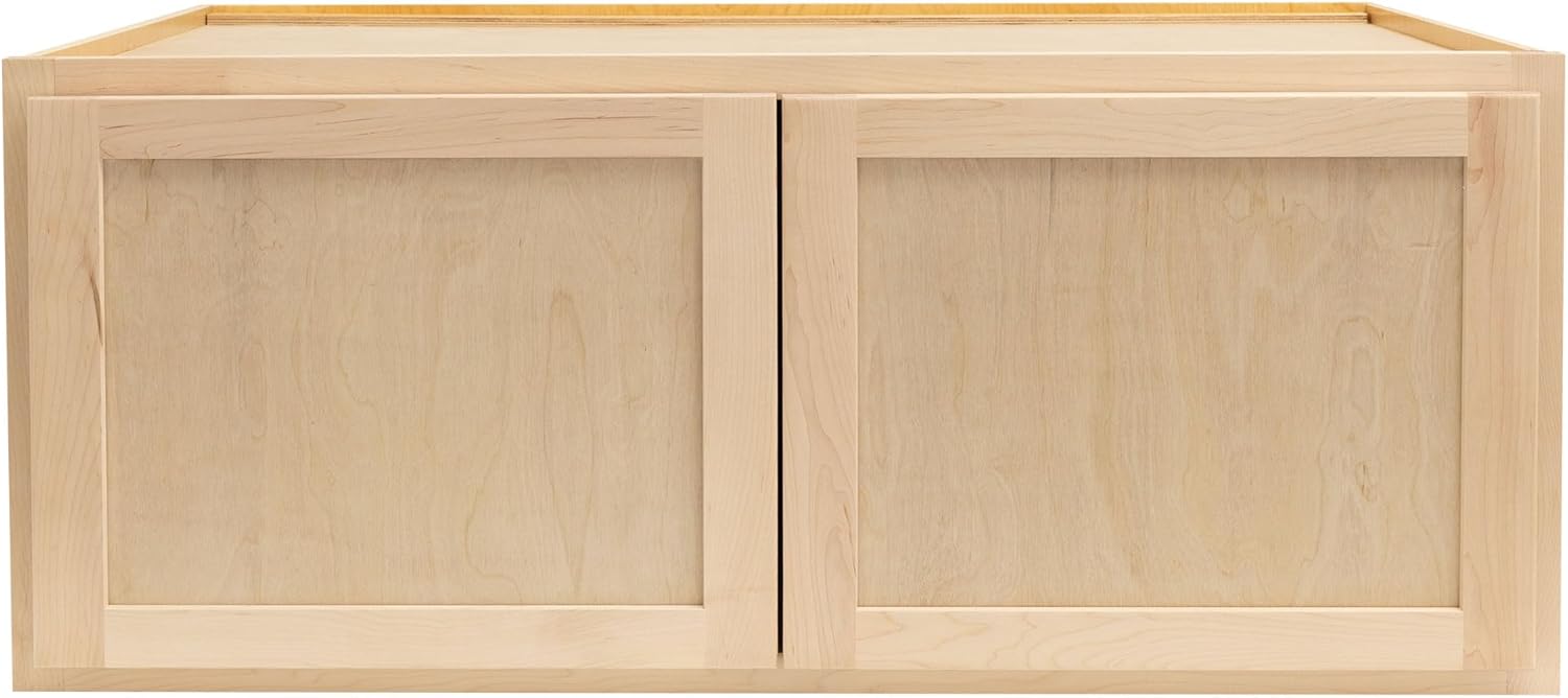 Quicklock RTA (Ready-to-Assemble) 30" Tall Wall Kitchen Cabinets - Shaker Style | 100% Hardwood | Made in America | Soft Close Hardware (Raw Maple, 24" D x 36" W x 12" H)