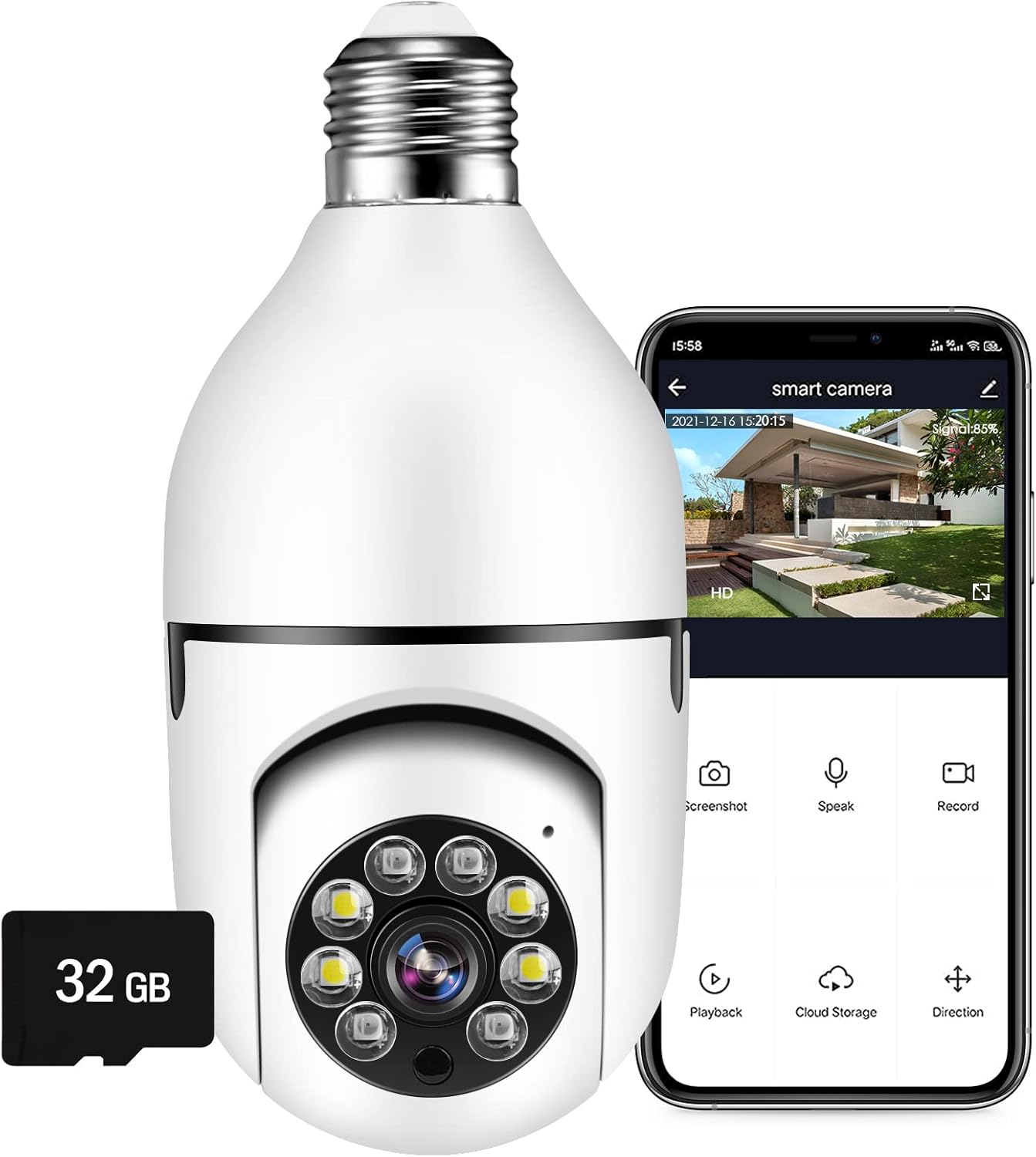 WiFi Light Bulb Camera - 1080P Pan Tilt Wireless 2.4Ghz 360 Degree E27 Panoramic IP Camera, Security Cameras with Floodlight Night Vision Human Motion Detection and Alarm (No SD Card) Pack of 2