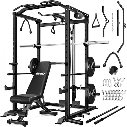 C1-V4 Power Cage, 2000LBS Squat Rack with LAT Pulldown, Multi-Function Weight Cage Strength Training Machine, Workout Cage with More Attachments for Home Gym Garage