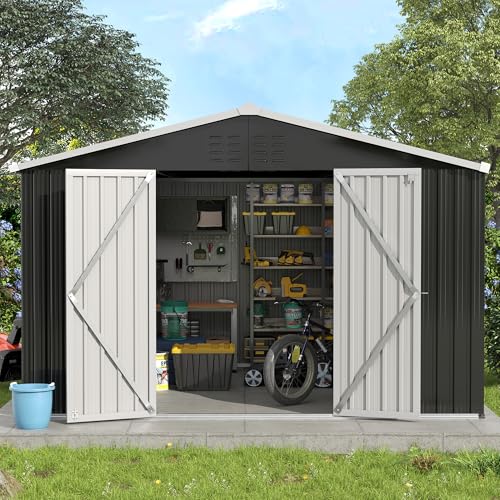 UDPATIO Outdoor Storage Shed 6 x 6 FT, Resin Garden Sheds with Floor Plastic Patio Outdoor Storage Shed with Lockable Door for Tool, Bike, Garbage Gray White