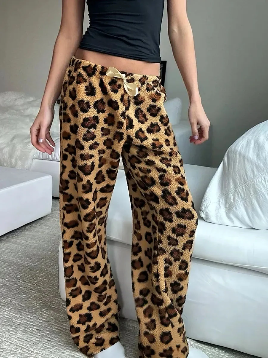 'Cheetah Pastry' Animal Prints Fleeced Ribbon Pjm Pants