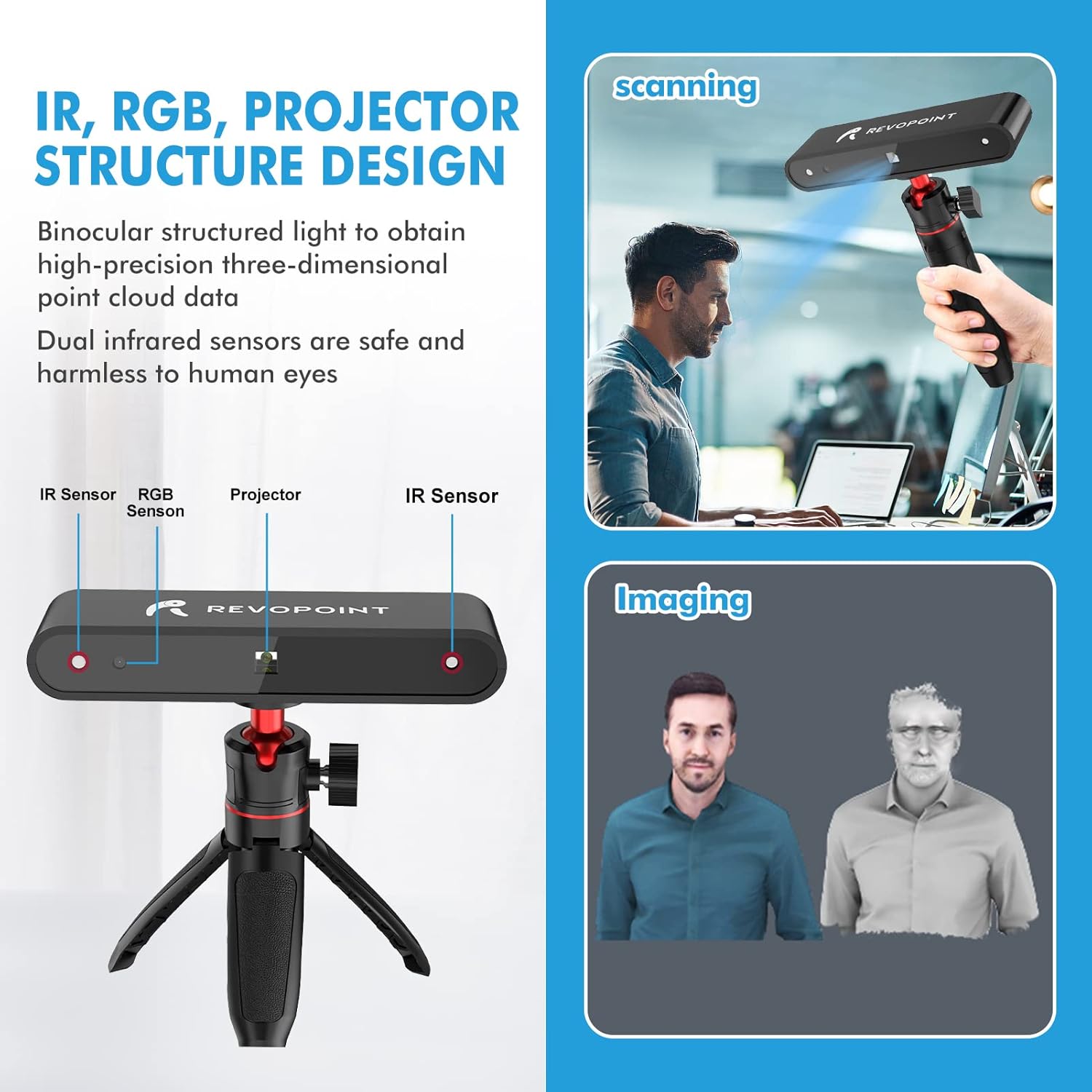 SUNWOW POP 3D Scanner, 0.3mm 8Fps 3D Scanner for 3D Printer with Turntable and Phone Holder for Handheld Fixed Human Face Body Texture Scanning, Support Android, Windows, iOS and Mac OS, A3