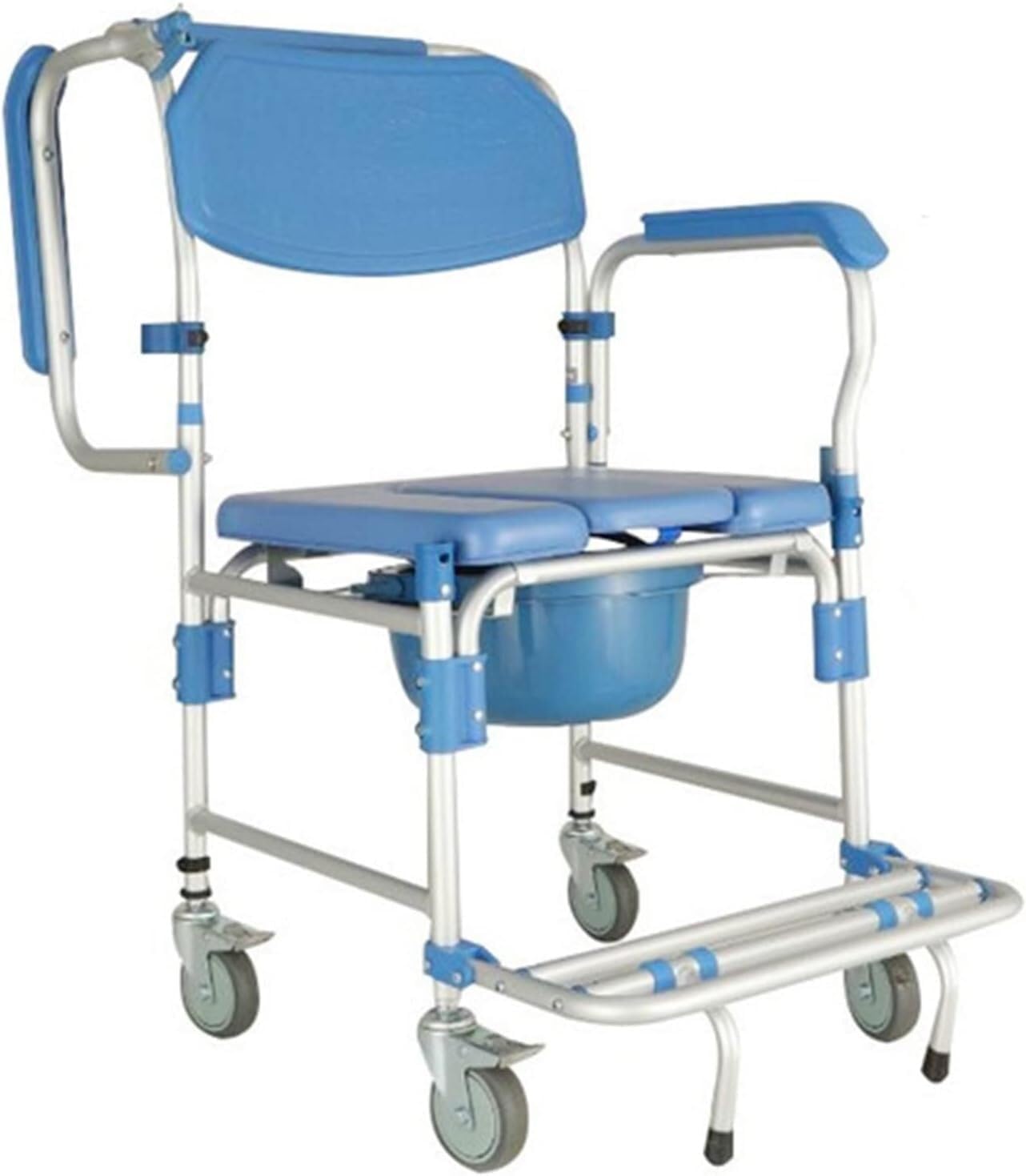 Commode Wheelchair - Portable Toilet Chair - Shower Chair with Wheels - with Padded Seat Movable Armrest Folding Pedal - Bedside Commodes for Easy Transfer of Seniors Disabled