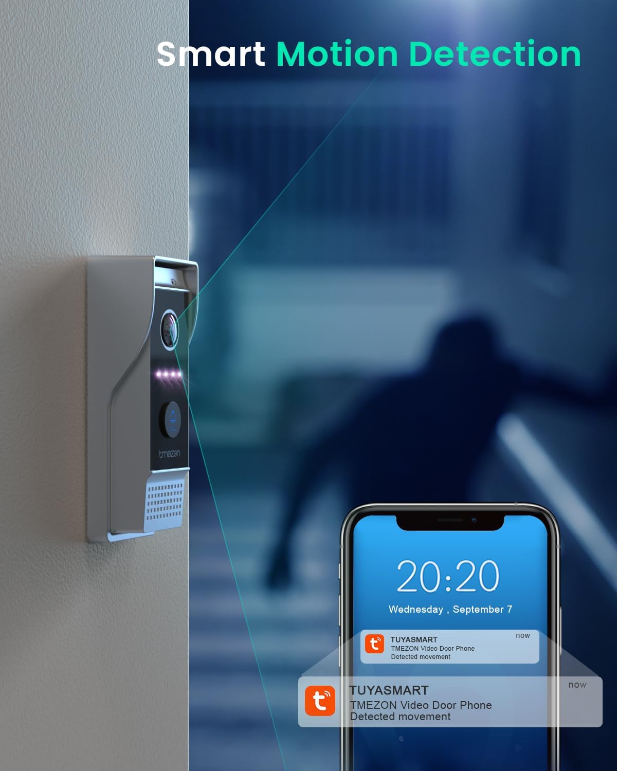 TMEZON Wireless WIFI Video Door Phone IP Doorbell Intercom System with Camera 7 Inch Monitor with 1080P Wired Camera Night Vision,No Monthly Fees, Support Remote Unlock Door Release,Snapshot, Tuya