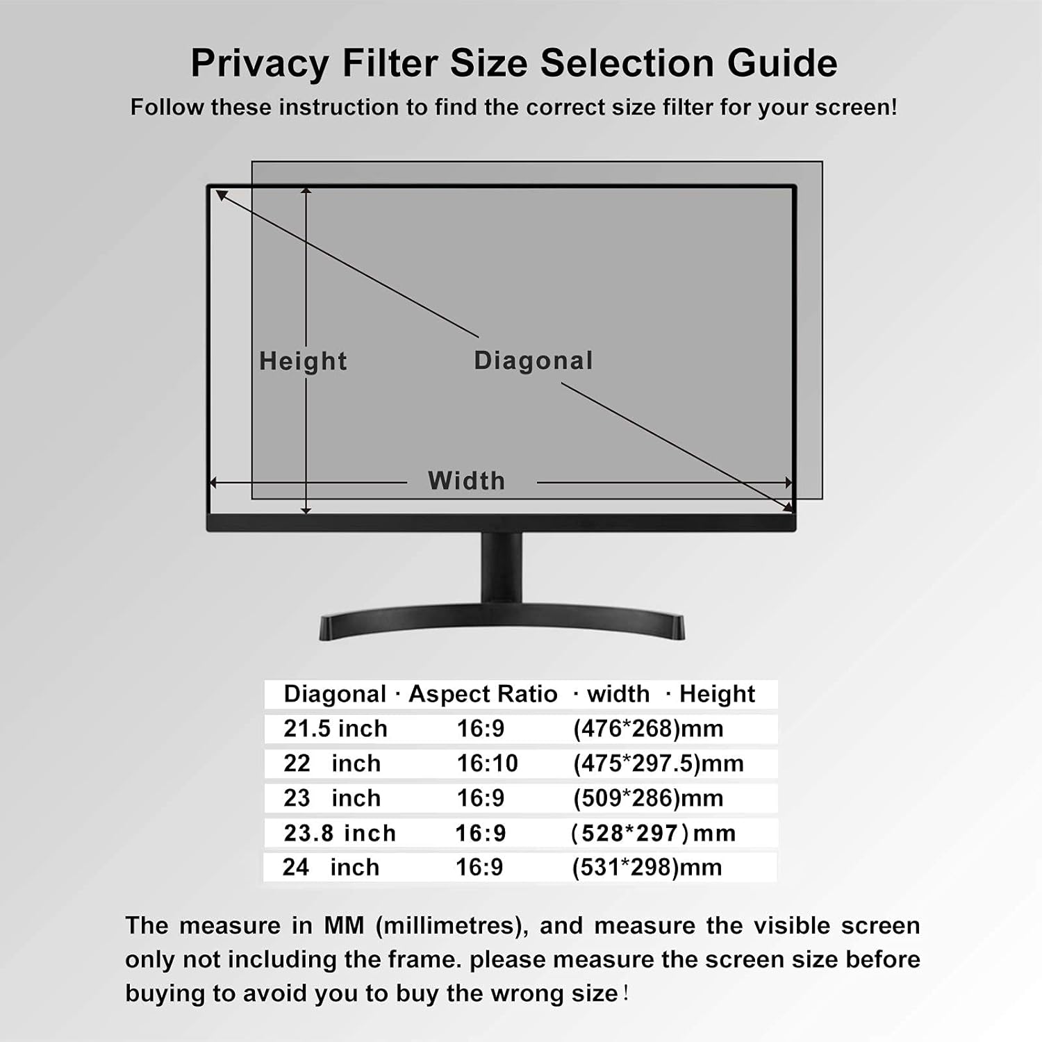 21.5 inch Computer Privacy Screen Filter - Compatible 16:9 Aspect Ratio Widescreen Monitor - Blue Light Filter - Anti-Glare & Anti-Scratch Protector Film (21.5" Widescreen (16:9))
