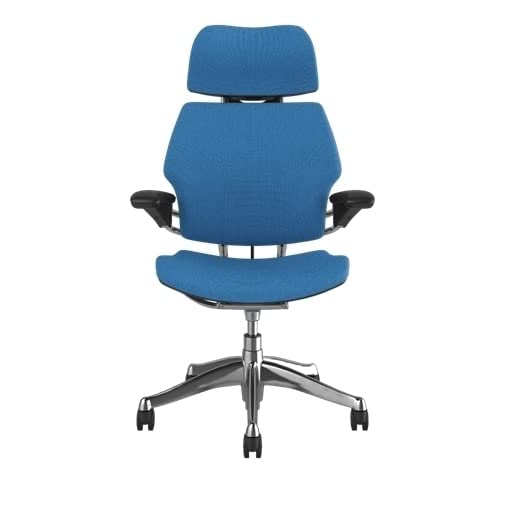 Humanscale Freedom Office Chair with Headrest - Ergonomic Work Chair with Standard Height Adjustable Duron Arms - Wheels for Carpet - Polished Aluminum Frame with Black Corde 4 Fabric