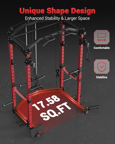 Power Cage, Multi-Functional Power Racks for Home Gym with Cable Crossover System, 1600LBS Weight Capacity Fitness Squat Rack for Strength Workout with More Training Attachment