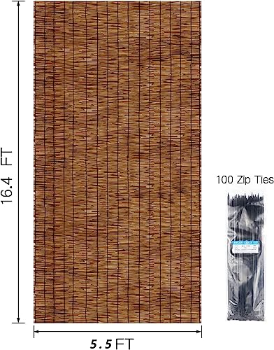 Natural Reed Fencing Rolls,5.5T X 16.4FT Reed Screen Curtain Balcony Reed Fence Bamboo Screen Fencing for Outdoor Backyard Patio（Brown）