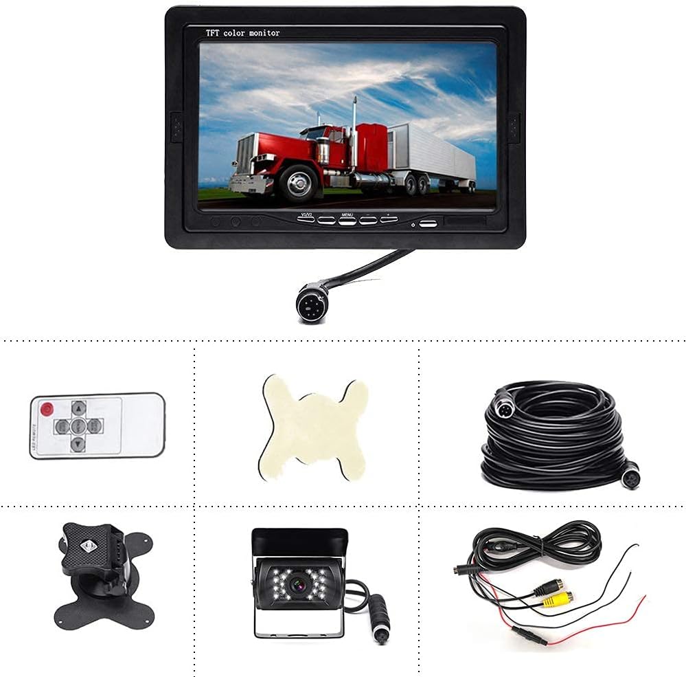HD Backup Camera Kit 7 Inch LCD Rear View Camera Monitor, P67 Waterproof Night Vision, Easy Installation Back up Rearview Cam for Trucks, RVs, Trailers, Bus, Harveste, Pickup, Motor Home, Van ect.