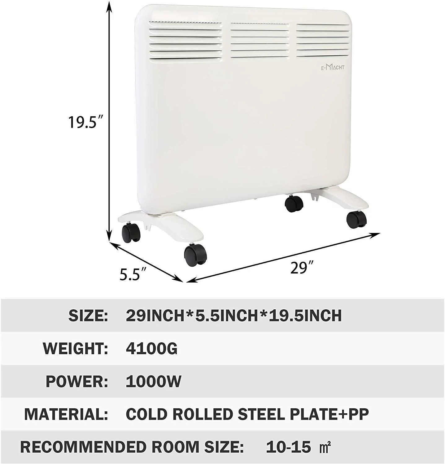 1000W Electric Radiator Space Heater, Portable Electric Heater, Full Room Quiet Panel Heater With Adjustable Thermostat, Led Display