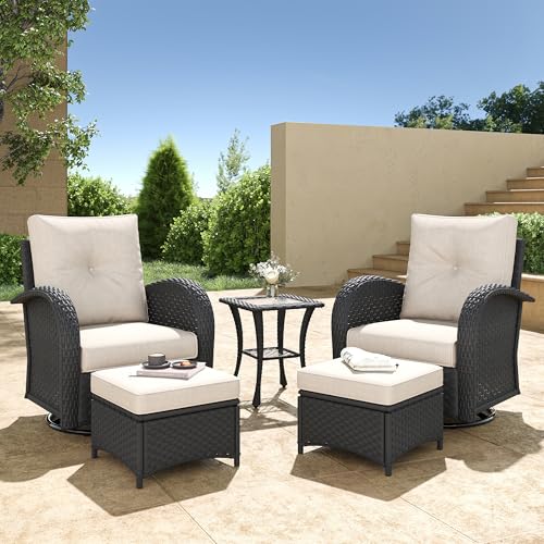 5 Pieces Wicker Patio Furniture Set, Luxury Outdoor Conversation Set with High Back Swivel Rocker Chairs