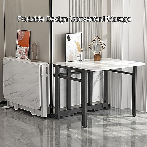 Folding Dining Table with Metal Bracket, Foldable Kitchen Table Extendable Versatile Table, Space Saving Dining Table with Adjustable Foot Pads (Color : B-White Bracket, Size : 100cm/39.3in)