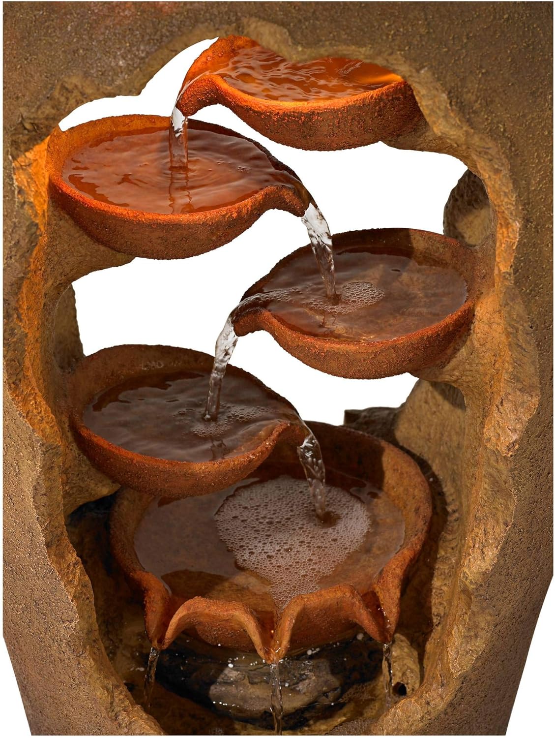 Cascade Rustic Outdoor Floor Urn Waterfalls Fountain 33" High with LED Light and Planter Decor for Garden Patio Yard Deck Home Lawn Porch House Relaxation Exterior Balcony - John Timberland