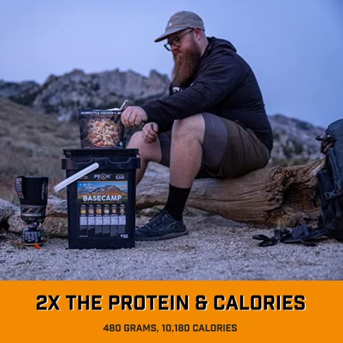 Peak Refuel Basecamp Bucket 3.0 | 480g Protein | 10180 Calories | 100% Real Meat | Premium Freeze Dried Backpacking & Camping Food | 24 Servings | Ideal MRE Survival Meal (3 Pack Bucket)