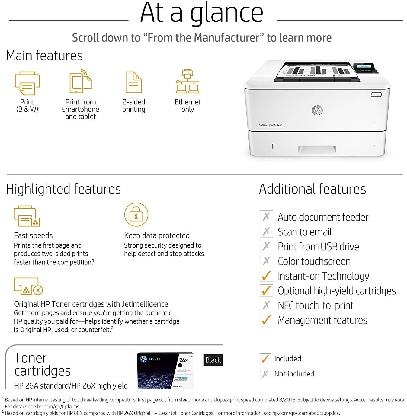 Hewlett-Packard LaserJet Pro M402dn Laser Printer with Built-in Ethernet & Double-Sided Printing (C5F94A)