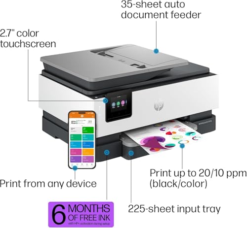 HP OfficeJet Pro 8139e Wireless All-in-One Color Inkjet Printer, Print, scan, Copy, fax, ADF, Duplex Printing Best-for-Home Office, 1 Year Instant Ink Trial Included