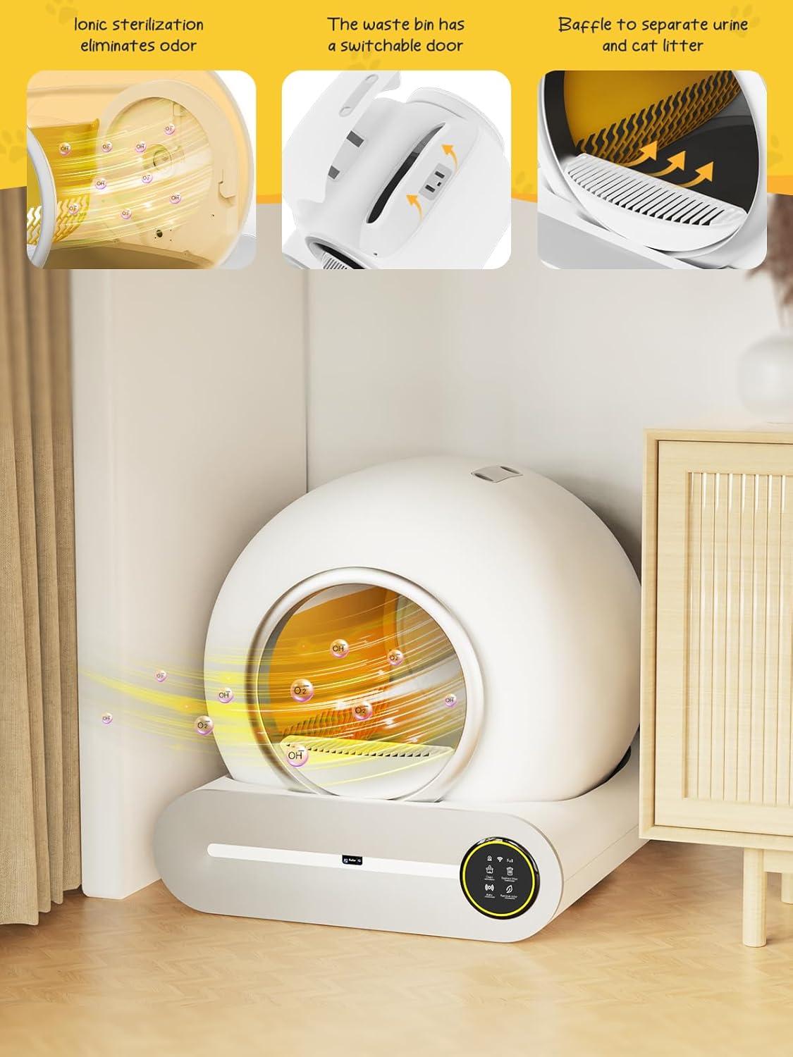 Smart Self-Cleaning Litter Box - 65L+9L Capacity, App Control, and Mess-Free Design for Multiple Cats