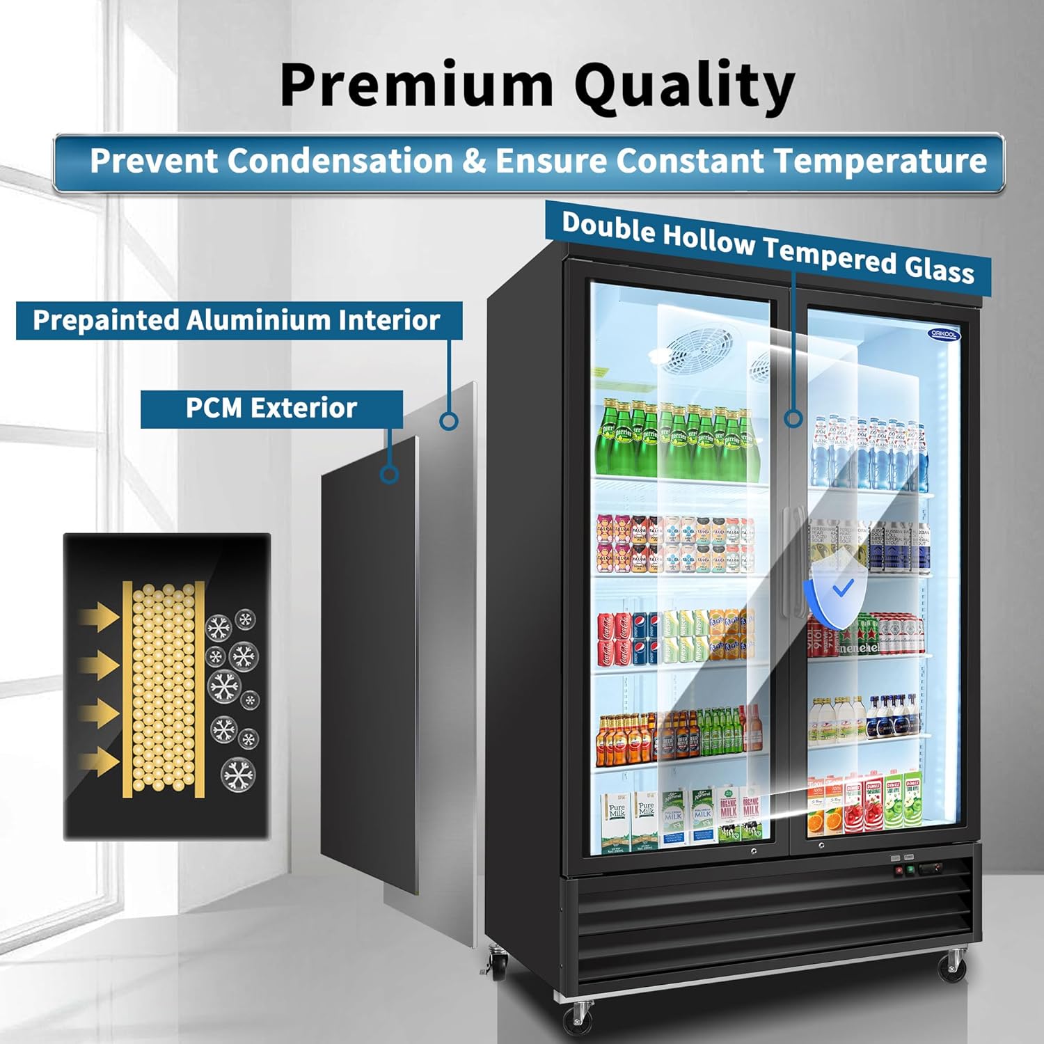 Glass Door Merchandiser Refrigerator with LED Lighting, 44.7 cu.ft Commercial Beverage Cooler, Auto Defrost, Extra Adjustable Shelves and Drink Organizers, ETL Certifications