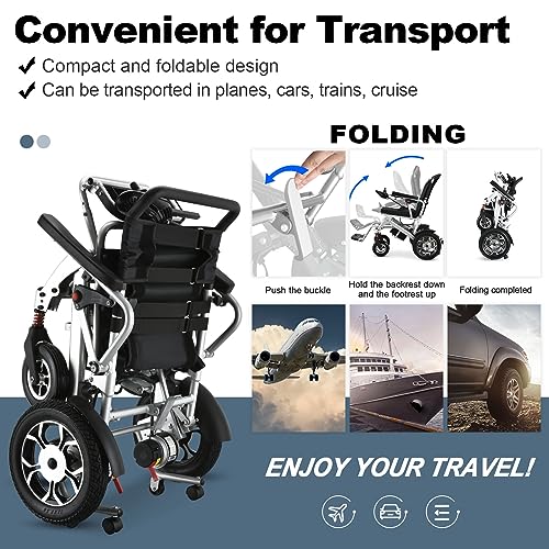 24KM Portable electric wheelchairs Foldable Lightweight, Airplane Approved, All Terrain Power Motorized wheelchairs for Adults and Seniors
