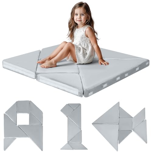 MeMoreCool Kids Couch Sofa Building Tangram Puzzle, Modular Kids Play Couch for Jigsaw Explorer, Buildable Foam Couch Block 7-Piece, Sectional Toddler Couch Children Convertible Sofa, Colorful