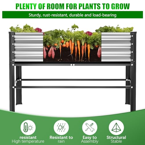 Raised Garden Bed with Legs, 48×48×32in Large Outdoor Metal Galvanized Garden Planting Box,1000lb Capacity for Vegetables Lawn Green Flowers, Fruits, Terrace