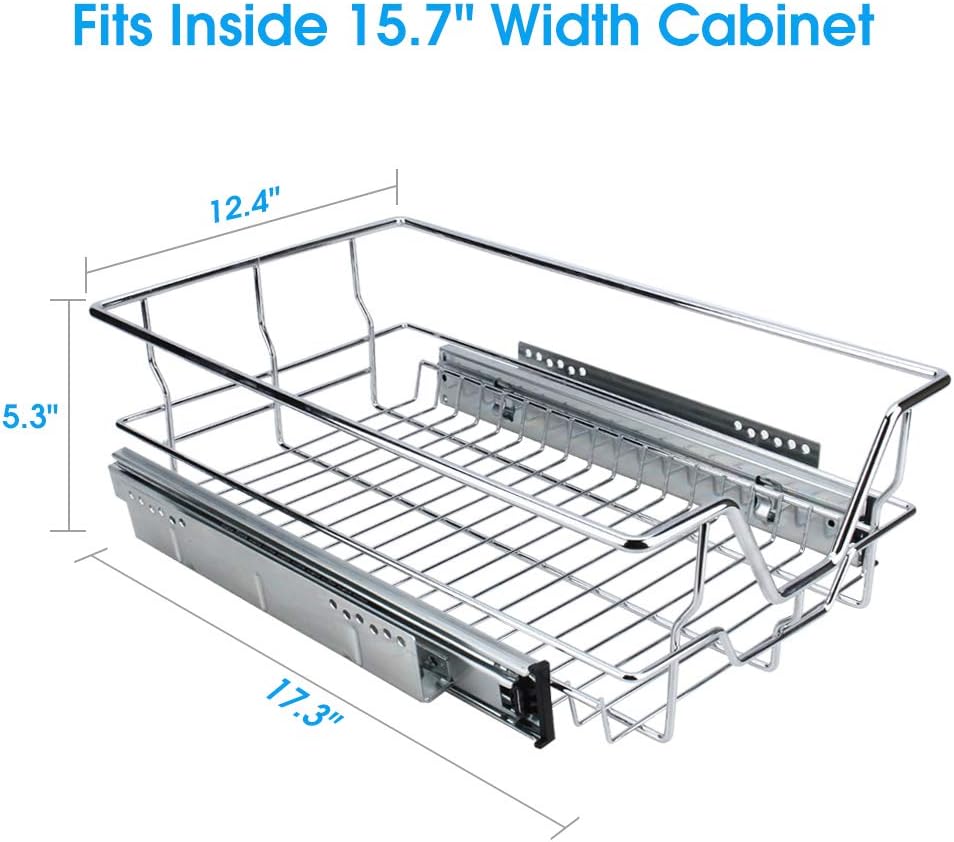 Kitchen Sliding Organizer, Cocoarm Pull Out Cabinet Shelf Sliding Drawer Organizer Chromes Wire Pots Pans Storage Basket for Kitchen Cabinet Bathroom, 12.4" Wide Fit Inside 15.7" Width Cabinet Pack of 2