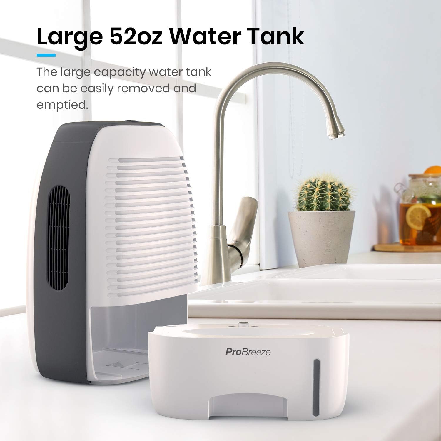 Pro Breeze Premium Electric Dehumidifier Small, 2200 Cubic Feet (250 sq ft), 52oz Capacity, Compact and Portable for Humidity in Home, Basement, Bedroom, RV, Office, Garage - Dehumidifiers for Home Pack of 2