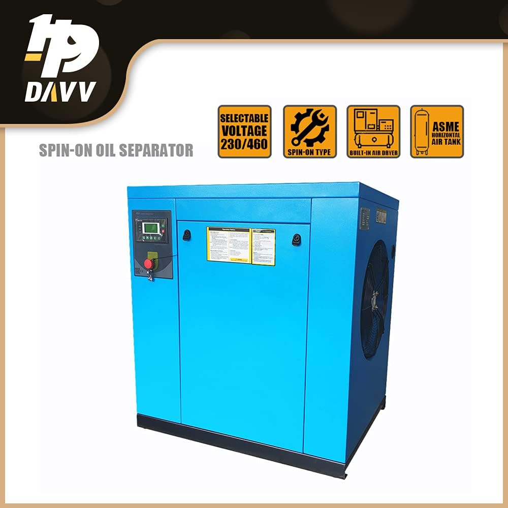 208-230V 3-Phase Rotary Screw Air Compressor 15HP / 11KW - 46CFM @ 125PSI - NPT3/4" Base Mount Commercial Air Compressed System Spin-on Air Oil Separator - PACK11