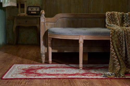 VONLUCE Half Moon Window Bench, 49" French Country Bench for Bedroom End of Bed, Farmhouse Upholstered Tufted Entryway Bench, Beige