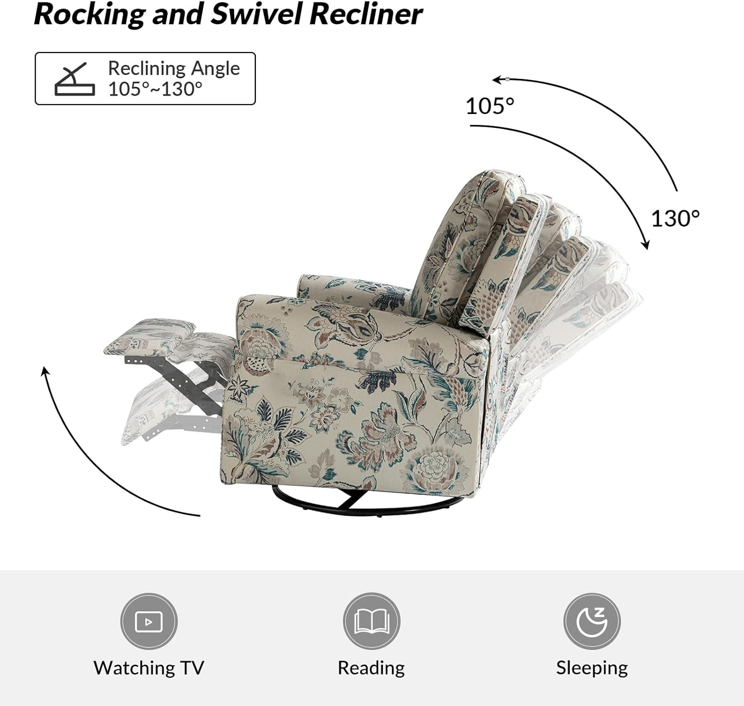 HULALA HOME Roderich Farmhouse Upholstery Recliner with Rolled Arms by TEAL