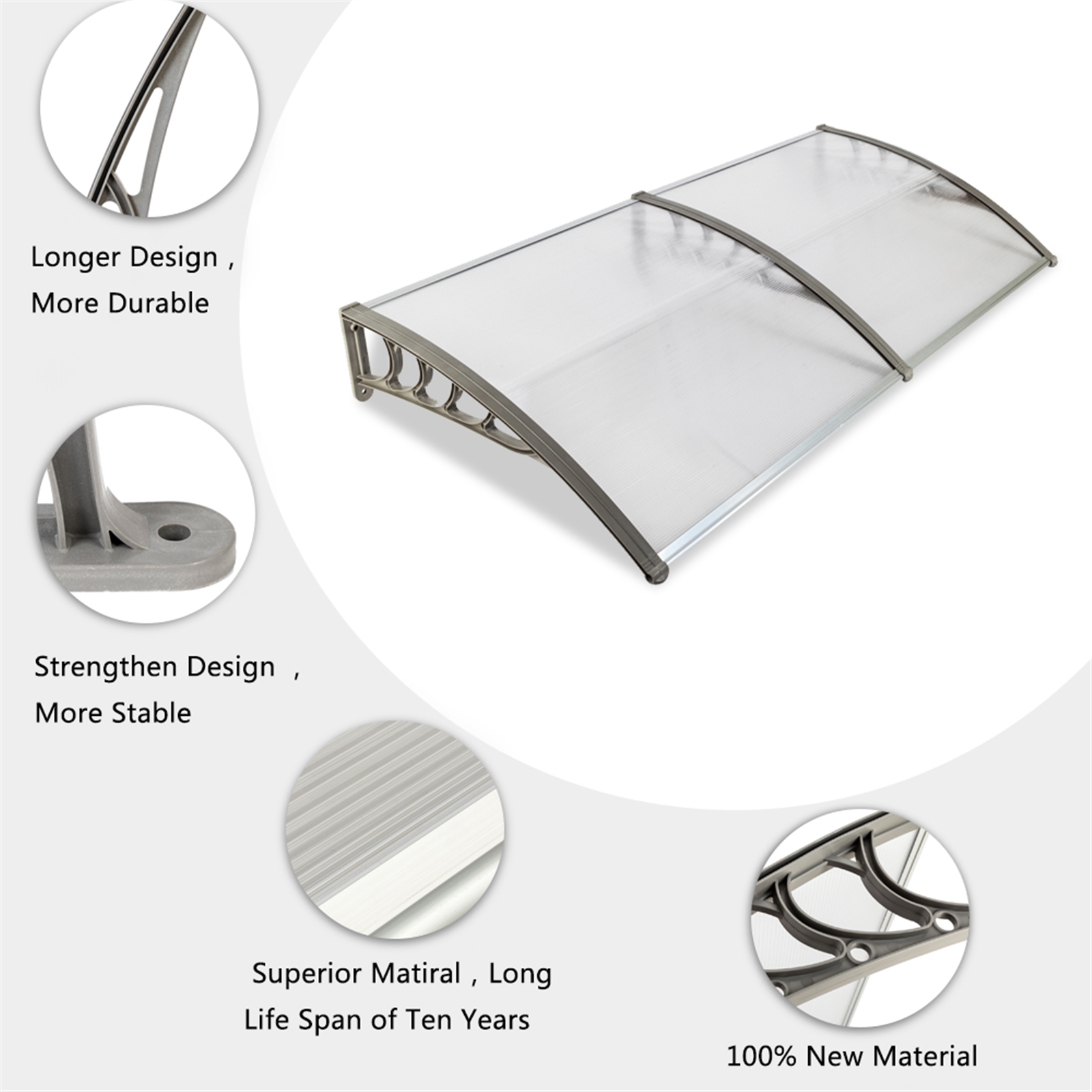 Eaves Canopy, 80 x 40'' Door & Window Rain Cover Household Application Eaves Brown Board & Black Holder