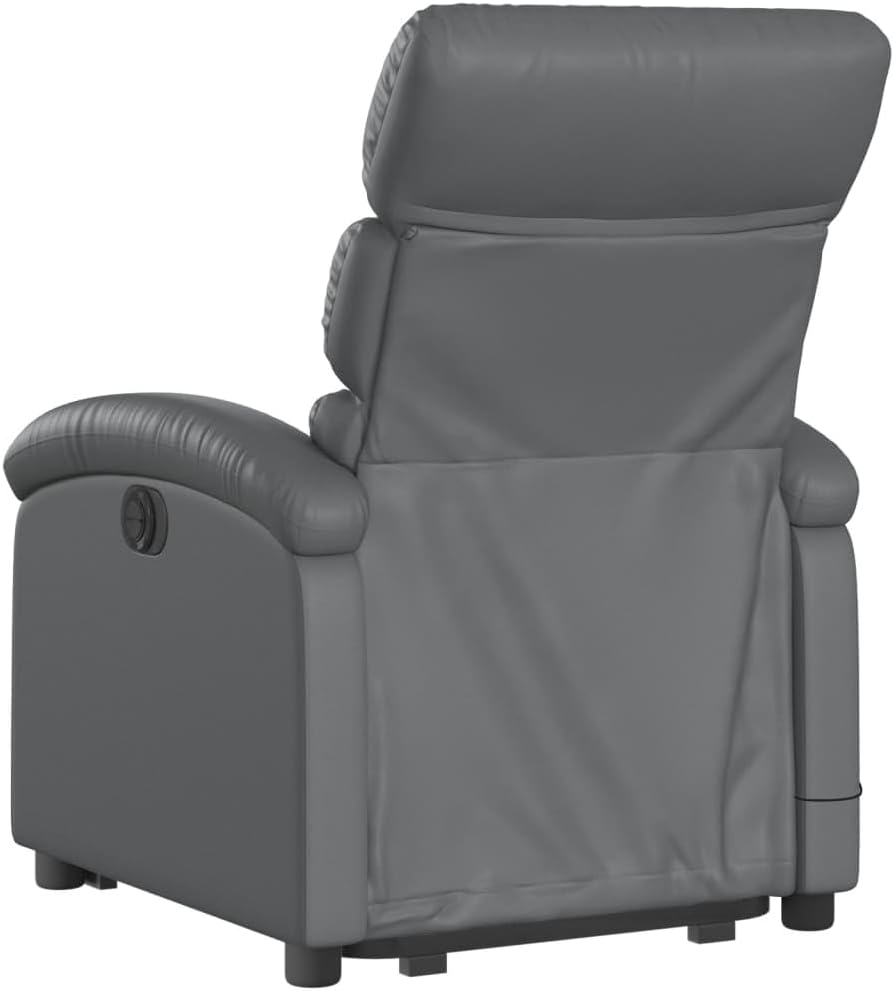 vidaXL Stand-Up Gray Faux Leather Power Lift Massage Recliner with Manual Recline - Comfortable Senior Seating for Living Room