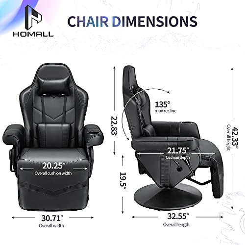 Homall Gaming Recliner Chair Racing Style PU Leather Gaming Chair Ergonomic Adjusted Reclining Office Desk Chair Home Theater Single Sofa Chair with Footrest Headrest and Lumbar Support (White)