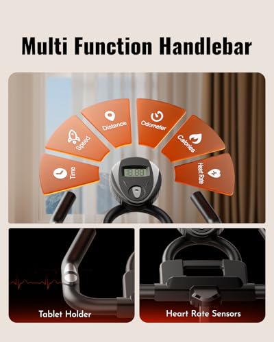 Exercise Bike, Low Noise Stationary Bikes for Home, Adjustable Brake Pad Indoor Cycling Bike, 300lbs Capacity Compact Workout Bike with Tablet Mount & Comfortable Padded Seat