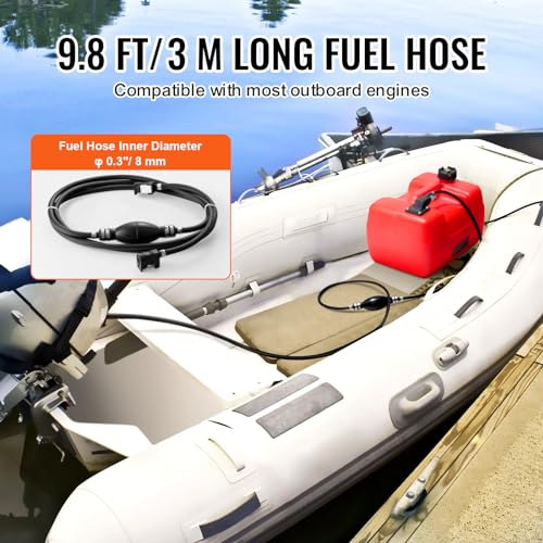 VEVOR Boat Marine Fuel Tank, 12 Gallon/55L, Portable Fuel Gas Tank for Outboard Engine Boats, Plastic Outboard Marine Boat Fuel Tank with Hose, Easy to Carry for Yacht, Fishing Boat, Deck Boat, Red
