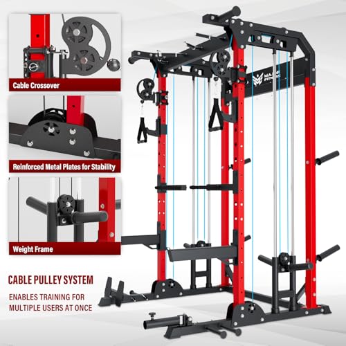 MAJOR FITNESS F22 Multi-Functional Power Rack—1600lbs Capacity All-in-One Squat Rack with Dual Pulley System for Home Gym Strength Training