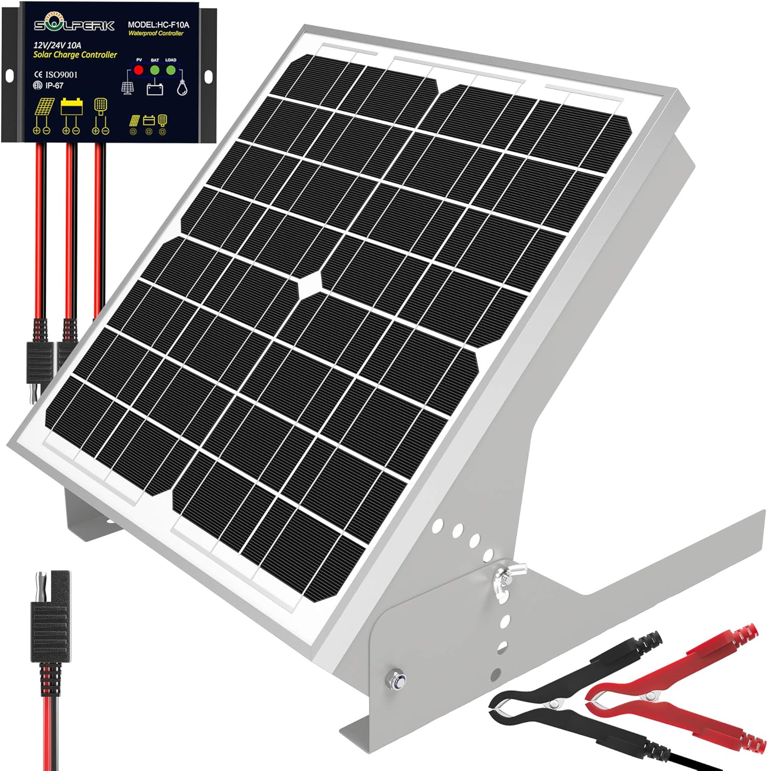 SOLPERK 50W/12V Solar Panel Kit, Solar Battery Trickle Charger Maintainer + Waterproof Controller + Adjustable Mount Bracket for Automotive Motorcycle Boat Marine RV Camping Roof
