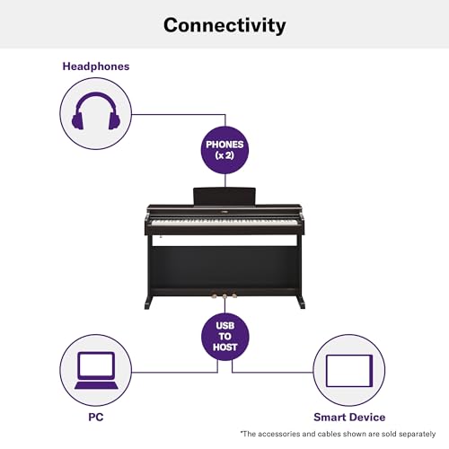 Yamaha Arius, 88-Key Weighted Action Digital Beginner and Intermediate Players, Dynamic Response, Grand Piano Sound, 3-Pedal Unit, Upright Design, Bench Included, Dark Rosewood (YDP105R)