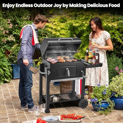 Charcoal Grills,Outdoor BBQ Grill Large Smoker Grill with Side Table,Backyard Barbecue Grill Patio and Parties,Grills Outdoor Cooking with Cast Iron Grill Grates