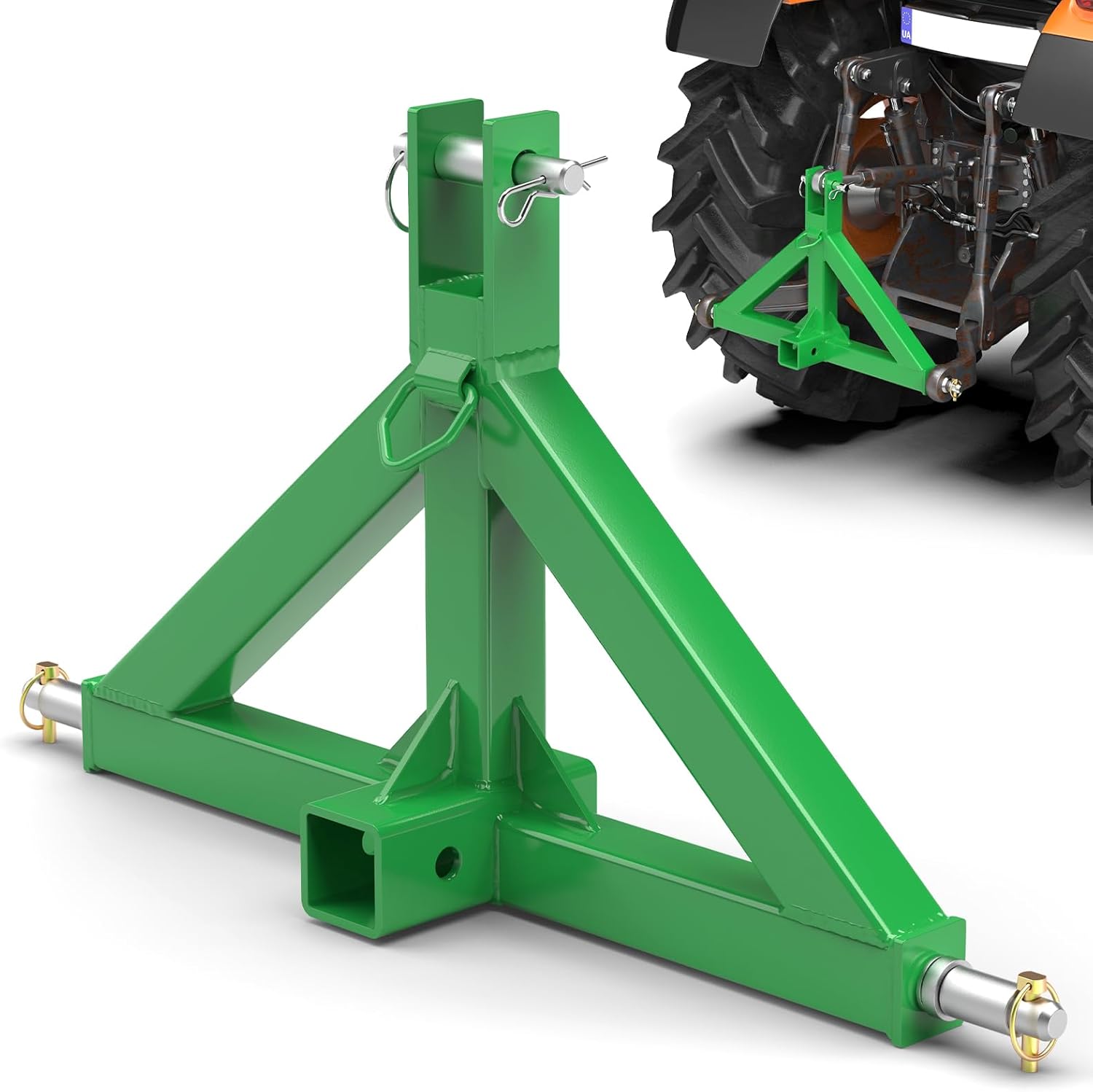 3 Point Trailer Hitch with 2" Receiver(Green) Quick Hitch Compatible with Category 1 Tractors, Heavy Duty Towing Hitch Tractor Drawbar Hitch Adapter for BX, Kubota, John Deere, NorTrac, Kioti, Yanmar