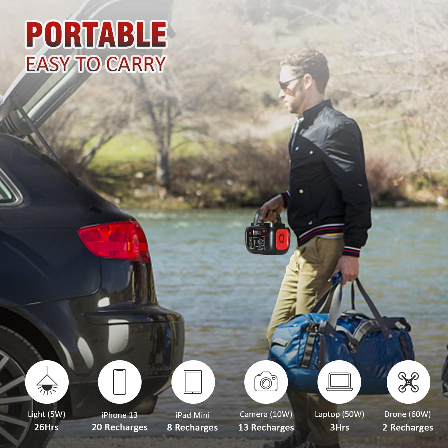 Portable Power Bank with AC Outlet 110V/200W, 42000mAh Power Station with Fast Wireless Charger, Support Pass Through Charging, 7 Outputs Backup Lithium Battery for Home Camping Emergency