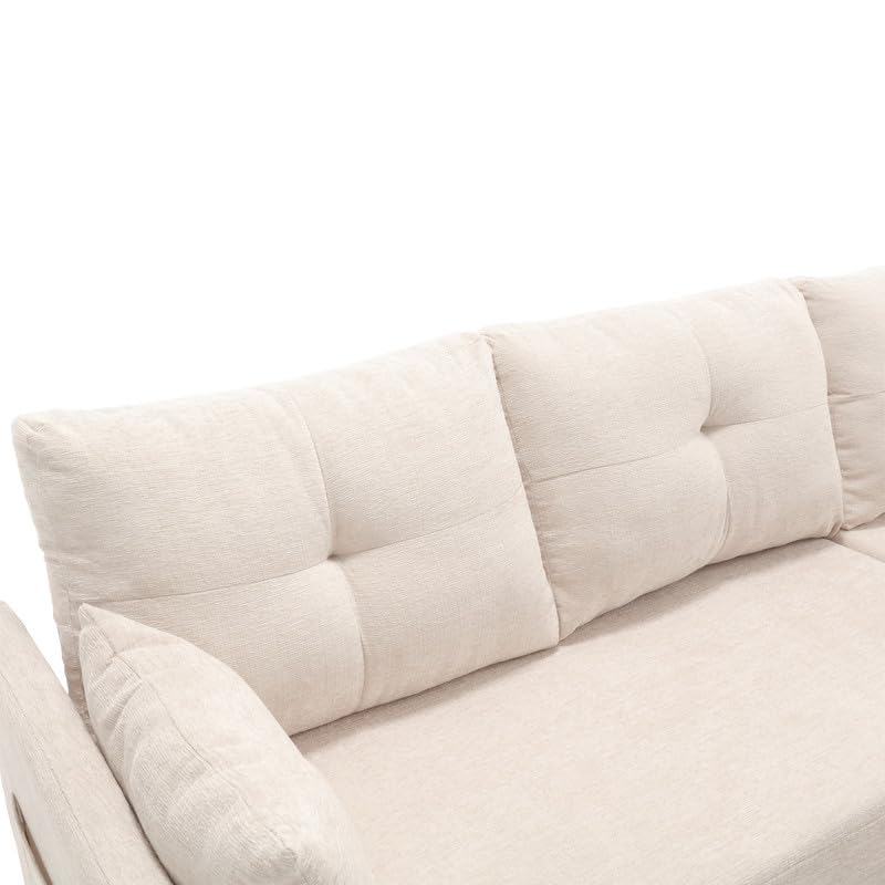 Couches for Living Room, Convertible Sectional Sofa Couch L Shaped Couch with Reversible Chaise & 2 Pillows, Built-in Side Pocket & Handle, 3-seat Modular Sectional Sofa for Small Space, Orange