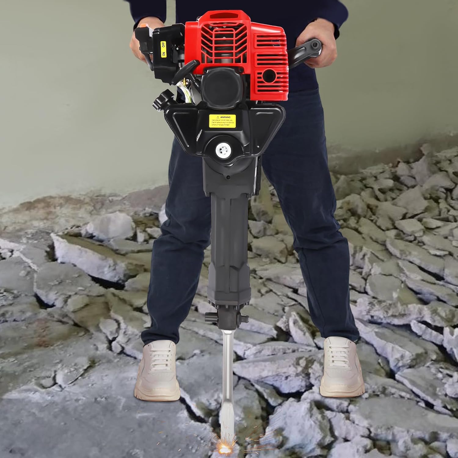 Gas Powered Jack Hammer Concrete Breaker 52CC 2 Stroke Gasoline Concrete Breaker with 2 Chisels Construction Concrete Floor Breaker Drill with Hand Pull Start, 1900W, 6500RPM