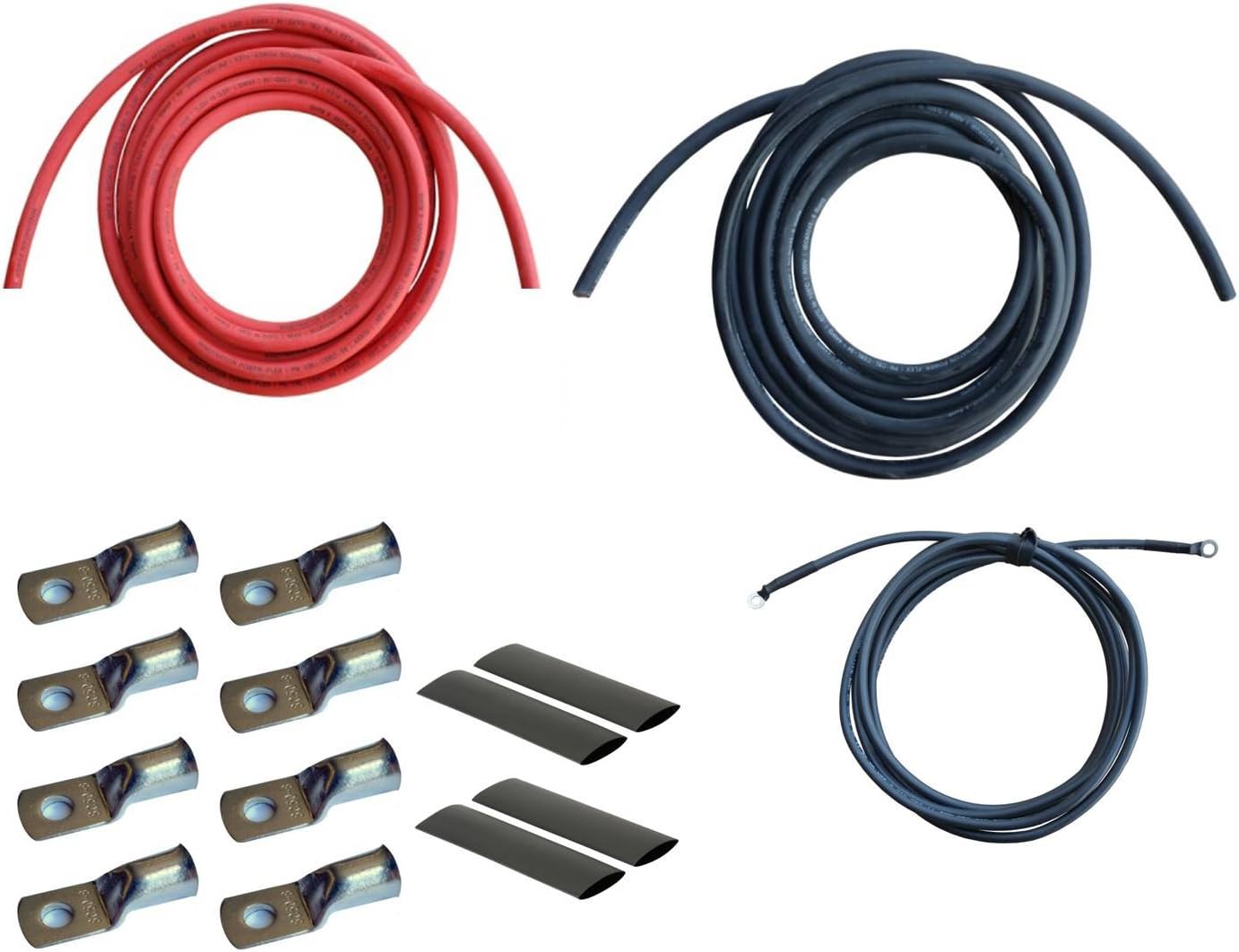 WindyNation 2 Gauge AWG (10 Feet Black + 10 Feet Red) Power Inverter Battery Cable Wire Kit for DC to AC Inverters RV, Car, Solar, Marine, Off-Grid