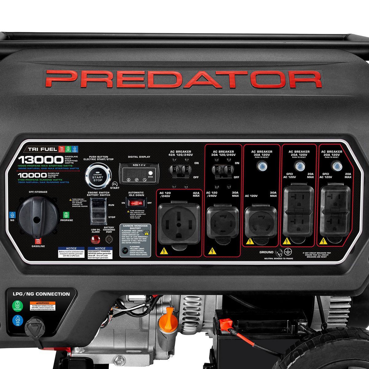PREDATOR 13,000 Watt Tri-Fuel Portable Generator with Remote Start and CO SECURE Technology, EPA