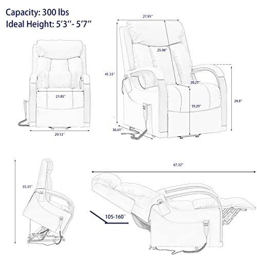 Irene House 9185 Petite Lift Chair Recliner for Elderly with Heat and Massage Dual Motor Power Sofa with Wooden Armrests and 2 Side Pockets(Faux Leather Beige)